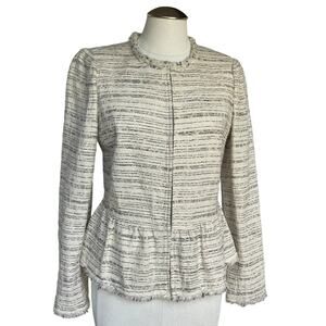Women's Tailored Rebecca Taylor Cream Black Peplum Long Sleeve Tweed Jacket sz 6